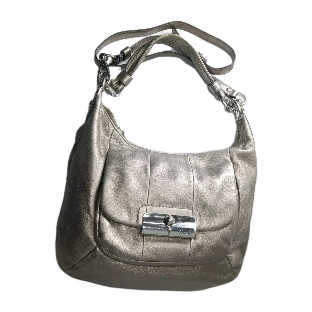 Coach Kristin 18810 Leather Hobo Shoulder Bag Y2k Metallic Light Gold Pewter